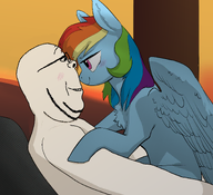 animal_ears blush brapped_comment_section☣️☣️☣️_do_not_enter☣️☣️☣️ cuddles cuddling drawn_background hugging looking_at_each_other love meta:this_post_makes_my_browser_raisin_itself my_little_pony pegasus rainbow_dash shading side_profile smile subvariant:side_wholesome_soyjak subvariant:wholesome_soyjak variant:gapejak wing // 2200x2000 // 1.5MB