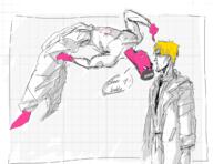 clothes doll drawfag drawing full_body glasses hat kolyma nate oekaki pink_skin suit text variant:feraljak variant:soyak white_skin yellow_hair // 1164x896 // 373.3KB