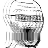 crazed glasses open_mouth schizo shaking soyjak stubble subvariant:soyak_(crazed) variant:soyak vibrating // 2048x2048 // 461.4KB