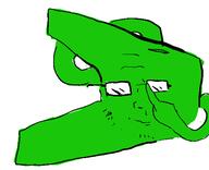arm arrow closed_mouth glasses green_skin greentext hand redraw smile soyjak variant:soyak // 544x443 // 8.3KB