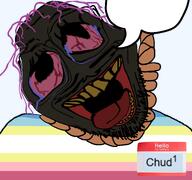 anonigger bloodshot_eyes brown_troonjak chud1 chud_(boorufag) crying deformed nigger open_mouth rope soyjak speech_bubble subvariant:chudfaggot suicide tongue trend:slopjak variant:bernd // 768x719 // 215.1KB