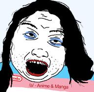 a_(4chan) clothes flag hair makeup nintendo open_mouth soyjak stubble subvariant:nulicia teeth tranny transparent_background variant:alicia video_game // 592x579 // 19.9KB