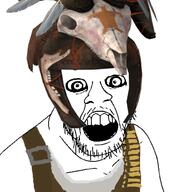 clothes crazed fallout fallout_new_vegas fiends_(fallout_new_vegas) hat meta:tagme mustache open_mouth skull soyjak stubble variant:feraljak // 1500x1500 // 1.3MB