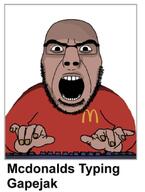 amerimutt frown glasses keyboard mcdonalds open_mouth soyjak stubble subvariant:cobson_front2 subvariant:mcdonalds_typing_cobson text typing variant:cobson // 639x849 // 298.0KB