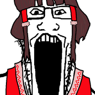 anime bowtie brown_hair clothes female glasses hair hakurei_reimu open_mouth soyjak stubble touhou variant:markiplier_soyjak video_game // 495x900 // 28.7KB