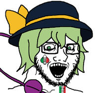 clothes glasses green_eyes green_hair hat italy komeiji_koishi open_mouth soyjak spade stubble variant:soyak // 844x825 // 370.1KB