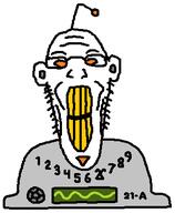 antenna ear glasses orange_eyes reddit redraw robot snoo soyjak stubble text thrembo thrembometer variant:markiplier_soyjak // 302x368 // 10.4KB