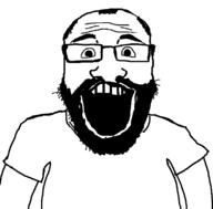 beard clothes glasses happy open_mouth soyjak subvariant:science_lover template tshirt variant:markiplier_soyjak // 800x789 // 15.2KB