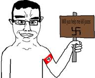 arm armband chud ear front_facing glasses hair holding_object ias lazy_eye sign swastika text variant:chudjak // 364x300 // 34.1KB