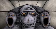 3soyjaks asylum drawn_background glasses machine metal orange_eyes orange_teeth purple_skin scp-914 scp_foundation soysylum stubble text tube variant:isaac variant:sidjak wires // 1653x860 // 1.7MB
