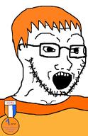badge clothes glasses hair open_mouth orange_hair soyjak soyzellig_party stubble variant:soyak zach zarty // 644x1000 // 44.1KB