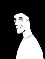 black_background closed_mouth ear glasses looking_at_you smile soyjak stubble variant:smilejak // 192x255 // 2.9KB