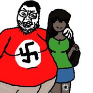 big_breasts bleached breasts brown_hair brown_skin bwc clothes fat female glasses hair negro nigger sonnenrad soyjak stubble swastika variant:unknown // 256x256 // 8.6KB