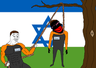 2soyjaks bloodshot_eyes brown_hair buff chud1 chud2_(anonymous) crying dan distorted flag:israel full_body hair hanging muscular_male noose red_lips rope subvariant:jartycuck subvariant:patrick tree vantablack_skin variant:chudjak // 2100x1500 // 164.3KB