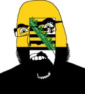 Saxony-Anhalt angry animal bear bird castle eagle flag flag:saxony-anhalt full_head germany glasses hair looking_to_the_right open_mouth soyjak stubble teeth variant:cobson // 721x789 // 68.7KB