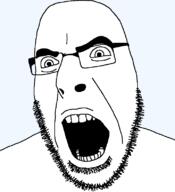 angry glasses hair looking_to_the_left open_mouth soyjak stubble teeth template the_lawnmower_man thick_eyebrows transparent_background variant:cobson // 721x789 // 17.8KB