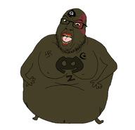 Warrior-Z(user) arab bad_teeth black_skin brown_skin discord fat full_body glasses islam meta:tagme mudslime muslims nazism nigger obese open_mouth queen_of_spades stubble swastika tattoo variant:hilbert_soyjak // 1428x1378 // 64.2KB