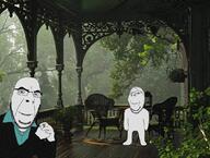 chair forest nature subvariant:wholesome_soyjak table tree variant:cobson variant:gapejak // 1080x814 // 379.8KB