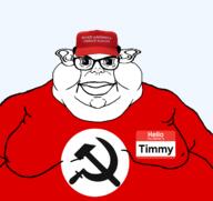 closed_mouth clothes communism ear fat flag:nazbol glasses hair hammer_and_sickle hat hello_my_name_is_(sticker) lips maga mutt name_tag nazbol politics smile subvariant:branigger tshirt variant:brandon variant:meximutt // 1675x1583 // 267.6KB
