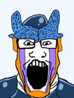 anime artist:verycoolcelljr cell_jr._(dragon_ball) dragon_ball dragon_ball_z glasses looking_at_you open_mouth transparent_background variant:markiplier_soyjak // 600x800 // 48.2KB