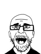 american_psycho clothes ear glasses open_mouth patrick_bateman soyjak stubble thick_eyebrows variant:unknown // 768x1024 // 65.1KB