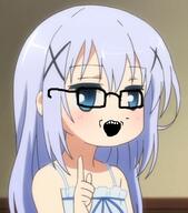anime blue_hair chino_kafuu female glasses gochiusa hair hand open_mouth soyjak variant:soyak white_skin // 521x593 // 133.0KB