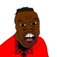 albania big_lips big_nose black_skin flag:albania hair nigger open_mouth stubble subvariant:feralnigger variant:feraljak // 1200x1200 // 98.5KB
