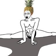 arm buff clothes food foodjak fruit gay glasses hand hat leg looking_up open_mouth pineapple pinejak shadow soyjak splits stubble variant:soyak // 1000x995 // 135.2KB