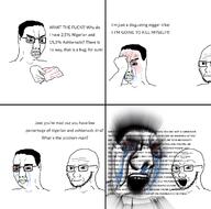 angry ashkenazism beard bloodshot_eyes closed_mouth crying dna dna_test faggot fuck genetics glasses hand kike nigeria nigger obsession open_mouth pointing racism soyjak text variant:chudjak variant:soyak wordswordswords // 1246x1230 // 706.8KB