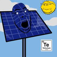 2soyjaks blue_skin chemistry drawn_background element glasses metalloid open_mouth smile solar_panel soyjak stubble subvariant:wholesome_soyjak sun tellurium text variant:cobson variant:gapejak yellow_skin // 1250x1250 // 329.1KB