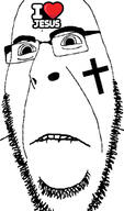 biting_lip christianity cross distorted frown glasses i_love jesus soyjak stubble subvariant:hornyson tattoo variant:cobson // 415x707 // 99.0KB