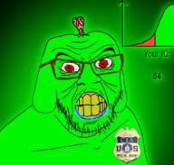 angry bloodshot_eyes central_intelligence_agency clenched_teeth closed_mouth dog drool glasses glowing iq janny red_eyes retard small_brain soyjak stubble trend:glowie variant:feraljak wrinkles yellow_teeth // 1024x974 // 433.4KB