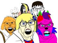 angry animal antenna badge beanie blue_eyes blue_hair clothes dog ear female furry glasses green_eyes hair jake jakparty_soy janny knowyourmeme multiple_soyjaks mustache necktie open_mouth orange_eyes ornament pink_skin purple_hair reddit snout soyjak stubble subvariant:female_feraljak suspenders trend:jartycuck variant:feraljak variant:soytan white_skin yellow_hair yellow_skin // 600x448 // 99.5KB