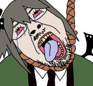 bloodshot_eyes crying funamusea glasses gray_hair hanging hanten horn rope stubble tranny variant:bernd white_skin wing // 450x417 // 16.7KB