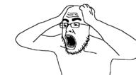 arm arms_up avgn glasses hand hands_up open_mouth soyjak stubble variant:NasalIrrigation // 800x442 // 9.6KB