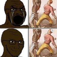 angry closed_mouth crying glasses judaism open_mouth slave smile smug soyjak stubble thick_eyebrows variant:soyak yellow_sclera // 745x743 // 93.3KB