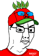 IT2GB angry broot broot_2026 brootal brootism brootist campaign cap clothes glasses hair hat leaf logo red_shirt red_skin series:administ_soyjaks variant:chudjak variant:impish_soyak_ears // 700x1000 // 36.2KB