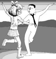 bowtie closed_mouth clothes dance glasses grayscale la_la_land mymy necktie ongezellig original_content skirt variant:chudjak // 1183x1251 // 40.2KB