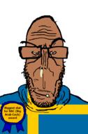 arab award bac booger brown_skin country crying european flag flag:sweden glasses hair mucus mutt red_eyes soyjak stubble subvariant:euromutt sweater sweden sweden_yes text variant:markiplier_soyjak // 591x900 // 28.2KB