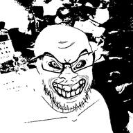background beard distorted evil eyebrows glasses inverted looking_at_you schizo schizophrenia smile soyjak stubble teeth teeth_showing variant:feraljak // 1500x1500 // 45.0KB