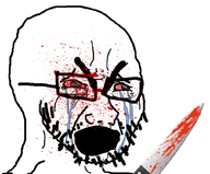 angry blood blood_on_face blood_on_knife bloodshot_eyes crying glasses killer knife stubble tear variant:cryboy_soyjak variant:soyak white_background white_skin wrinkles // 826x682 // 285.8KB