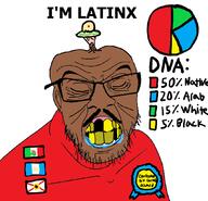 arab award black brainlet cartel chud_(boorufag) chud_(soybooru) dna dna_test florida gender-neutral_language glasses guatemala its_over latino mexico missing_teeth mustache native_american red_shirt retarded rotting_teeth sombrero soyjak stubble text variant:feraljak white yellow_teeth // 1064x1024 // 279.4KB