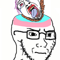 2soyjaks bloodshot_eyes closed_mouth crying flag frown glasses hair hanging irritated lipstick looking_to_the_right looking_up mustache noose open_mouth purple_hair rope soyjak stubble subvariant:soyak_(irritated) suicide tongue tranny variant:bernd variant:soyak white_background yellow_teeth // 352x496 // 130.7KB