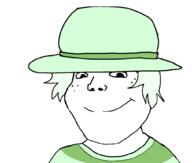 closed_mouth clothes crystal_cafe genderbend green_hair hair hat male smile soyjak subvariant:shoyta variant:gapejak // 1012x861 // 50.3KB