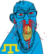 angry blood bloodshot_eyes blue_skin clenched_teeth cracked_teeth crimea crimean_tatar ear flag flag:crimean_tatar glasses mustache nosebleed red_eyes soyjak stubble subvariant:feralrage teeth variant:feraljak vein yellow_teeth // 1522x1575 // 98.5KB