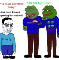 4chan amphibian angry arm bloodshot_eyes clenched_teeth clothes cloudflare crying frog full_body glasses hair hand leg nas:pepe pepe_the_frog soyjak soyjak_party text variant:chudjak // 747x751 // 468.7KB