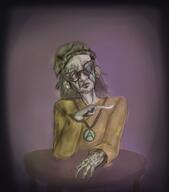 artist:romanian_schizo avengers blue_eyes ear eye eyes_like_the_o-o-cean glasses hair horror necklace nose old painting pointing ribbon sad soy soylent soylent_(cacao) soylent_bottle spoon table variant:soytan // 950x1080 // 722.6KB