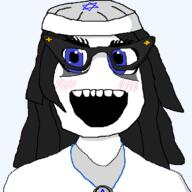 artist:adolf_hitler blue_eyes clothes gas_chamber glasses hair hat judaism kike kippah open_mouth soyjak subvariant:ms_shekelberg teeth tkd transparent_background variant:soytan // 667x667 // 21.2KB