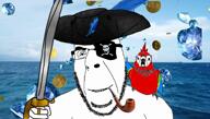 ahoy bird clothes eyepatch hat him ilovecobsonilove pirate sea smile smug sword treasure variant:budgiejak variant:cobson video // 3778x2160, 11.7s // 33.0MB