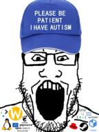 autism cap clothes flatpak glasses gnu gnulinux hat markiplier open_mouth open_source open_source_initiative pipewire red_hat red_hat_enterpise_linux soyjak steam stubble systemd teeth text tux variant:markiplier_soyjak wayland // 600x800 // 271.2KB